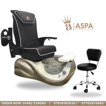 Pedicure Chair ASPA Diamond - Gold and White Base Option - Black Armrest