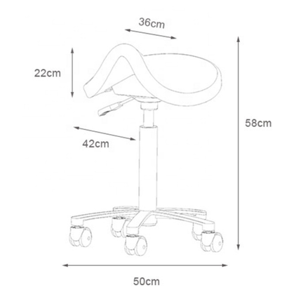 Measurement chart of a saddle seat with dimensions labeled
