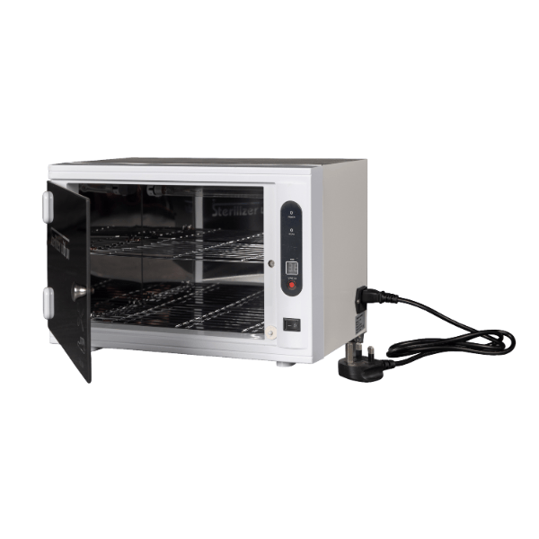 Commercial oven with open door on a white background