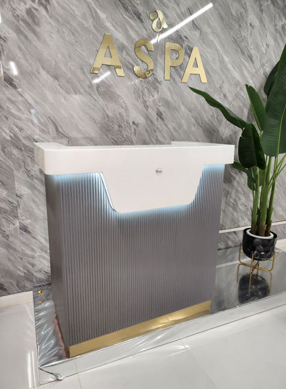 Valentino Reception Desk: Grey, Cream, Olive Gold